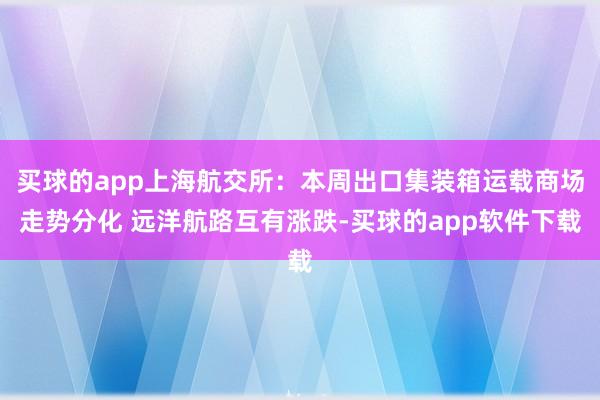 买球的app上海航交所：本周出口集装箱运载商场走势分化 远洋航路互有涨跌-买球的app软件下载